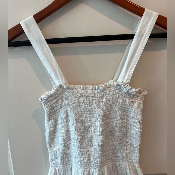 THE GREAT. The Clover Smocking Sleeveless Embroidered Floral Mid Dress - Picture 7 of 16